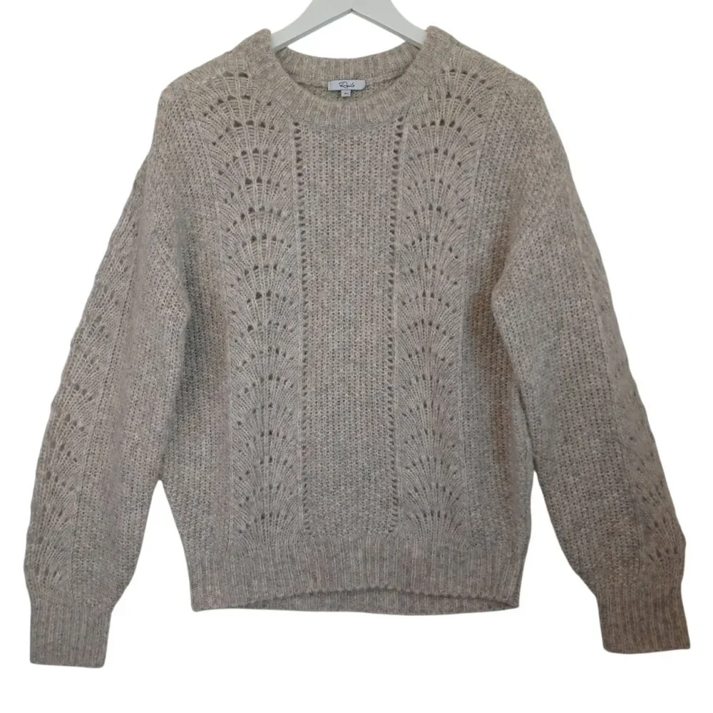 Rails Sweater Mara Teddy Crew Neck Pullover Alpaca Wool Blend Pointelle Knit Med